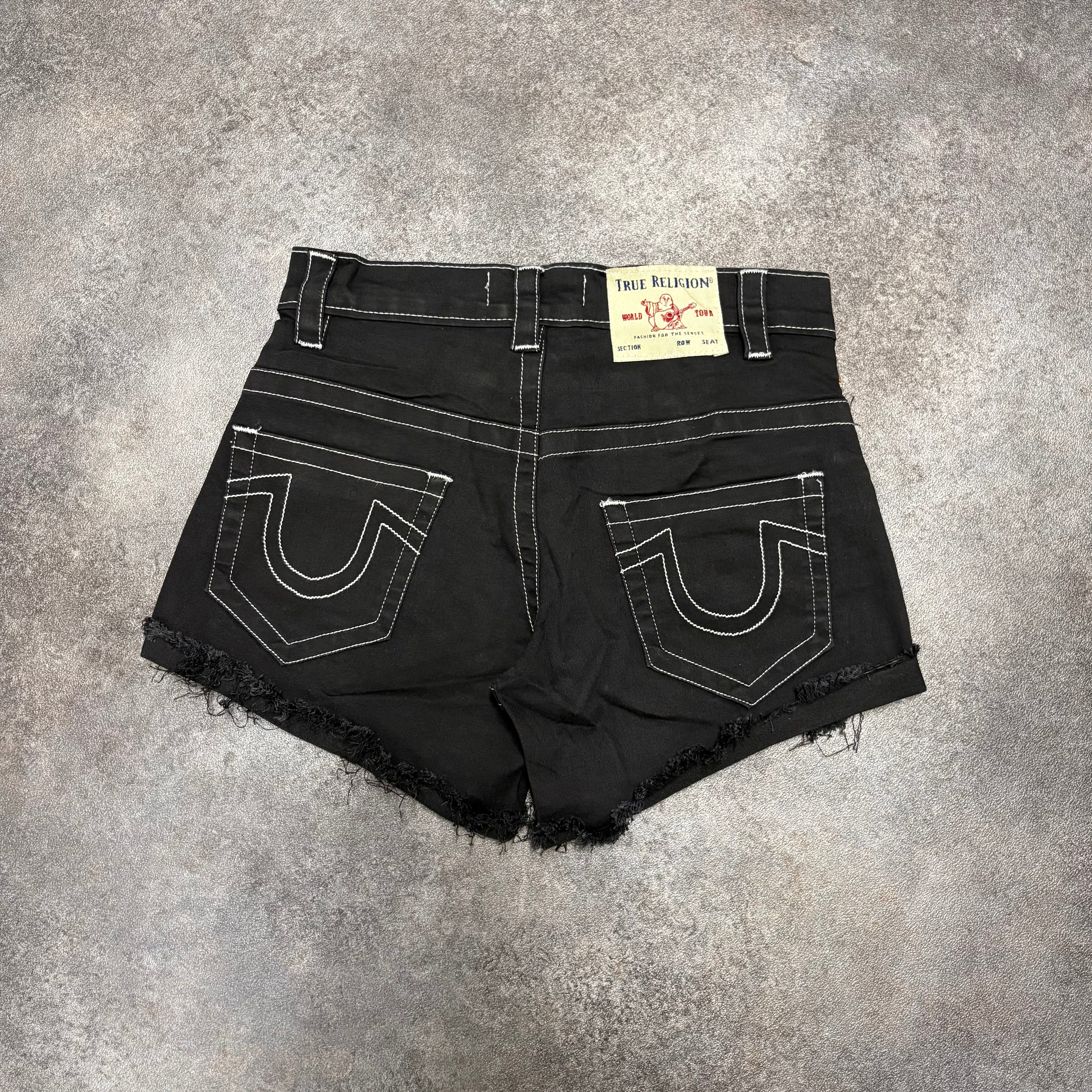 True Religion Jennie Curvy Low Rise Super Skinny Denim Shorts – Black