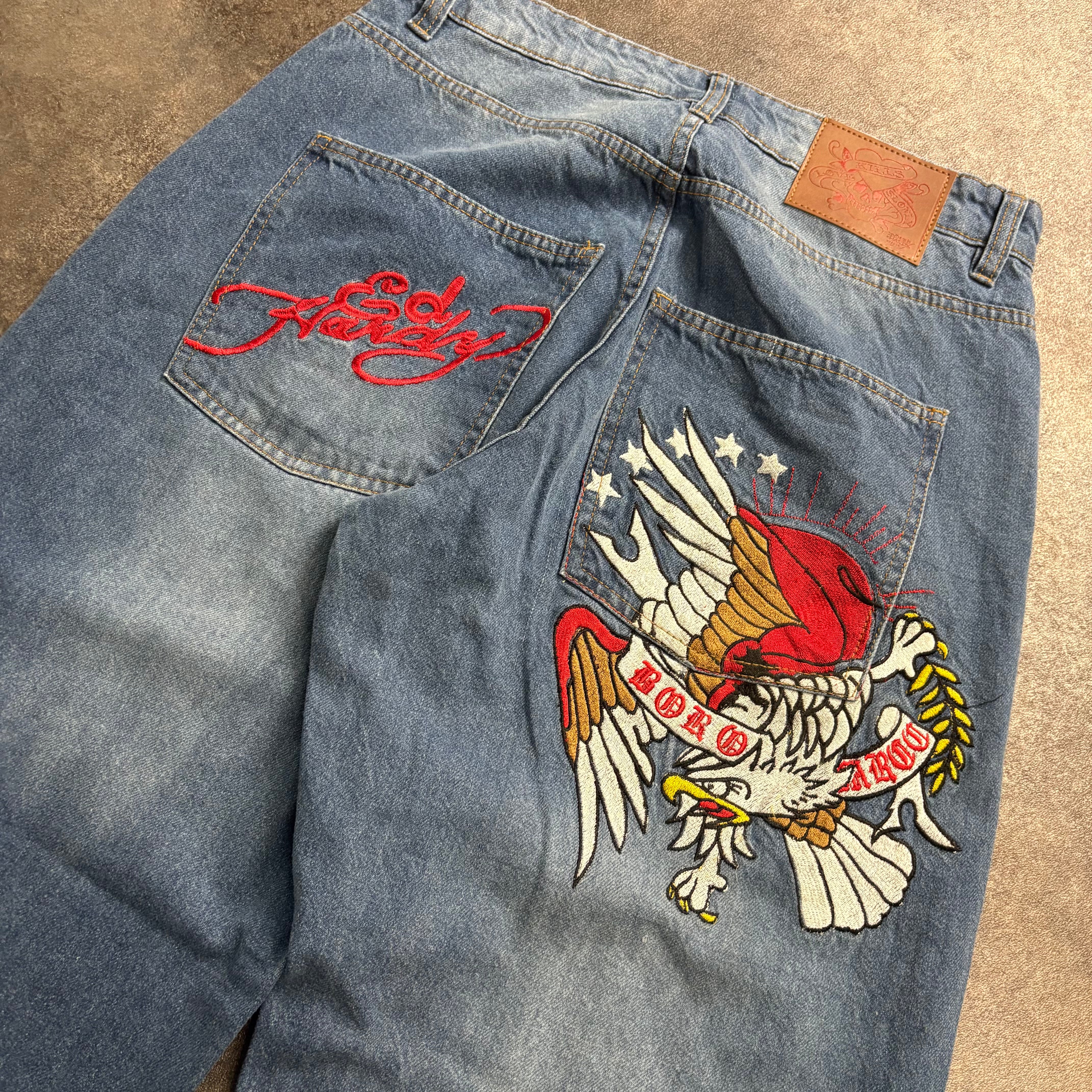 Ed Hardy “Born Wild Eagle” Light Wash Baggy Jeans