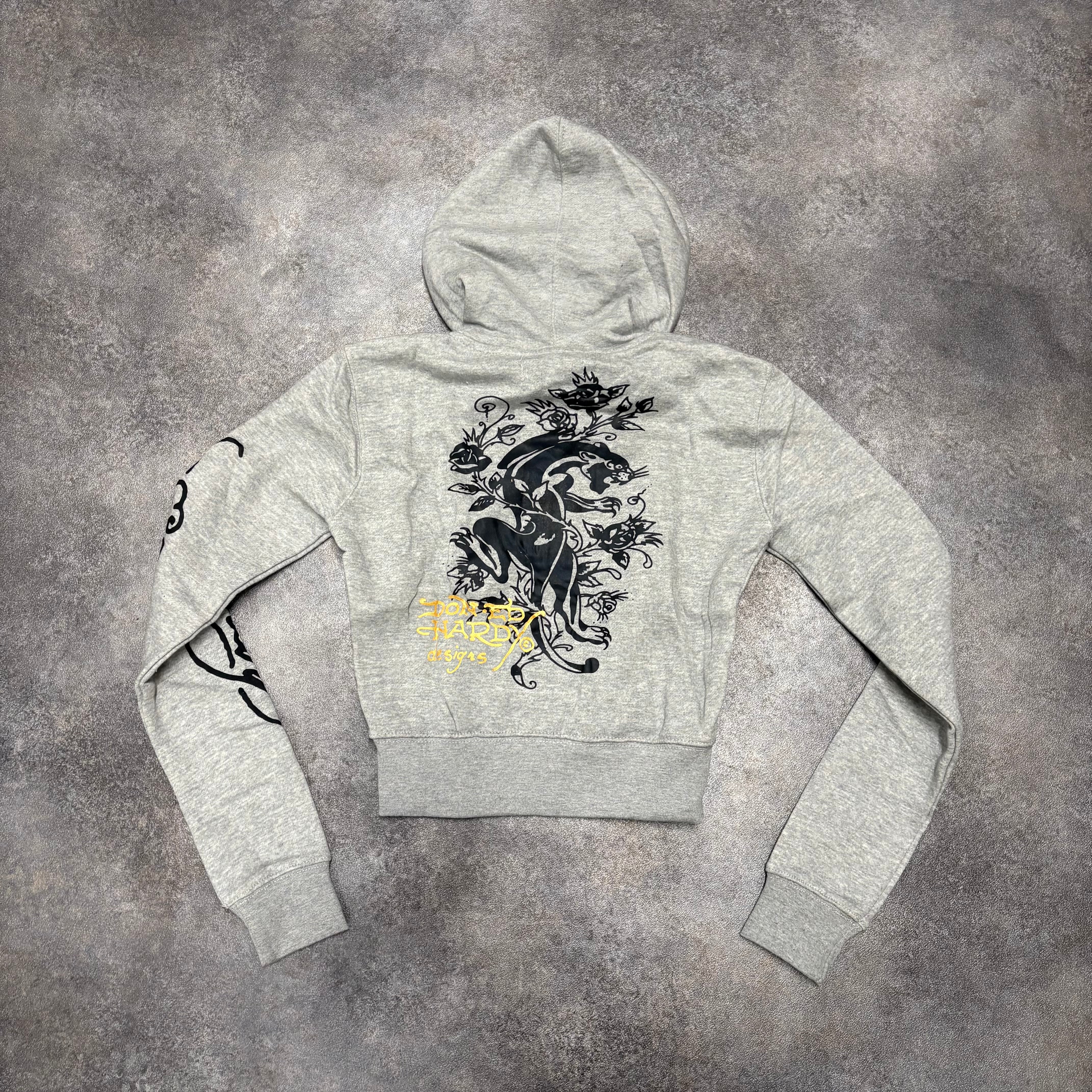 Ed Hardy Skull & Rose Graphic Zip-Up Tracksuit – Heather Grey