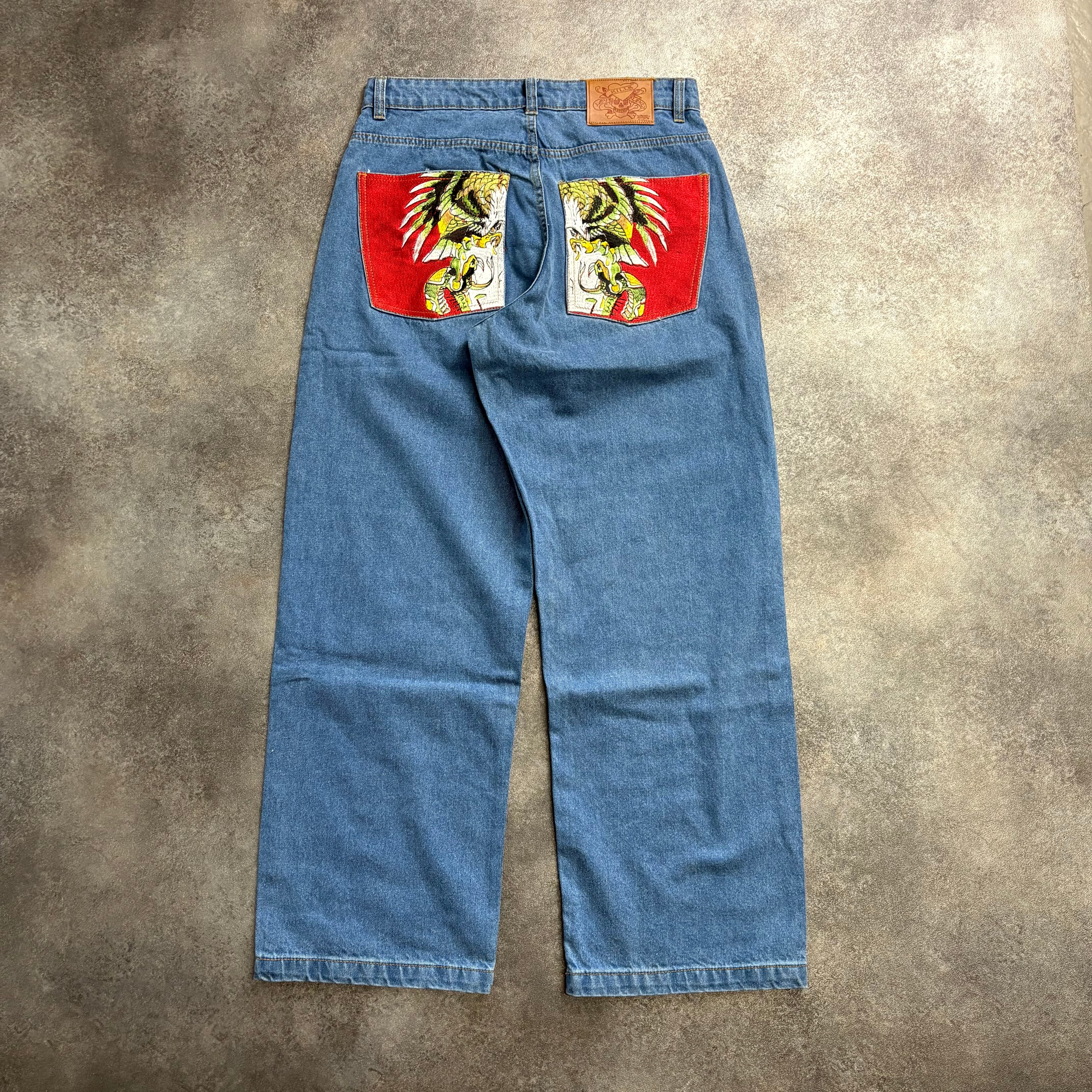 Ed Hardy “Red Eagle Pocket” Light Wash Baggy Jeans