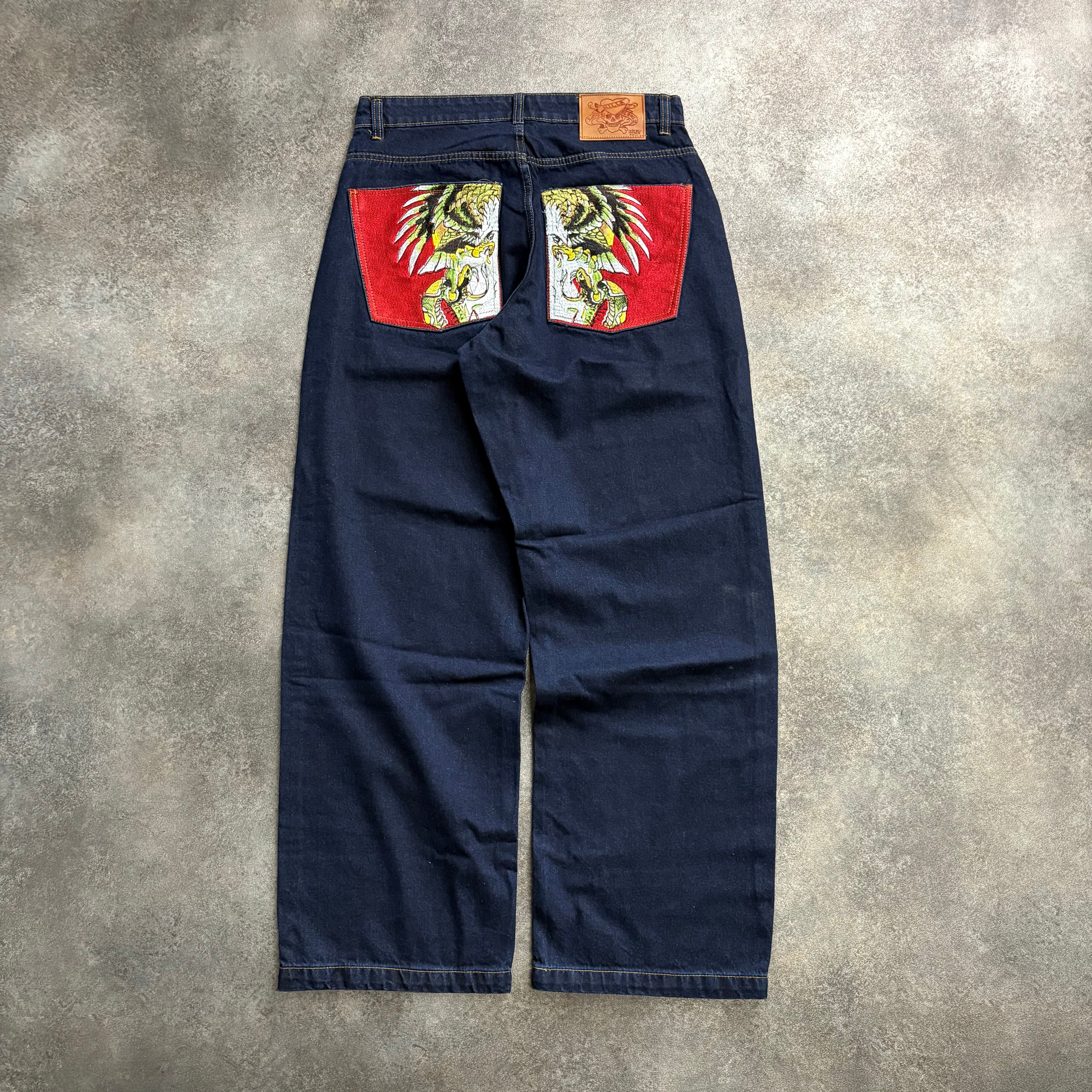 Ed Hardy “Red Eagle Pocket” Dark Navy Baggy Jeans