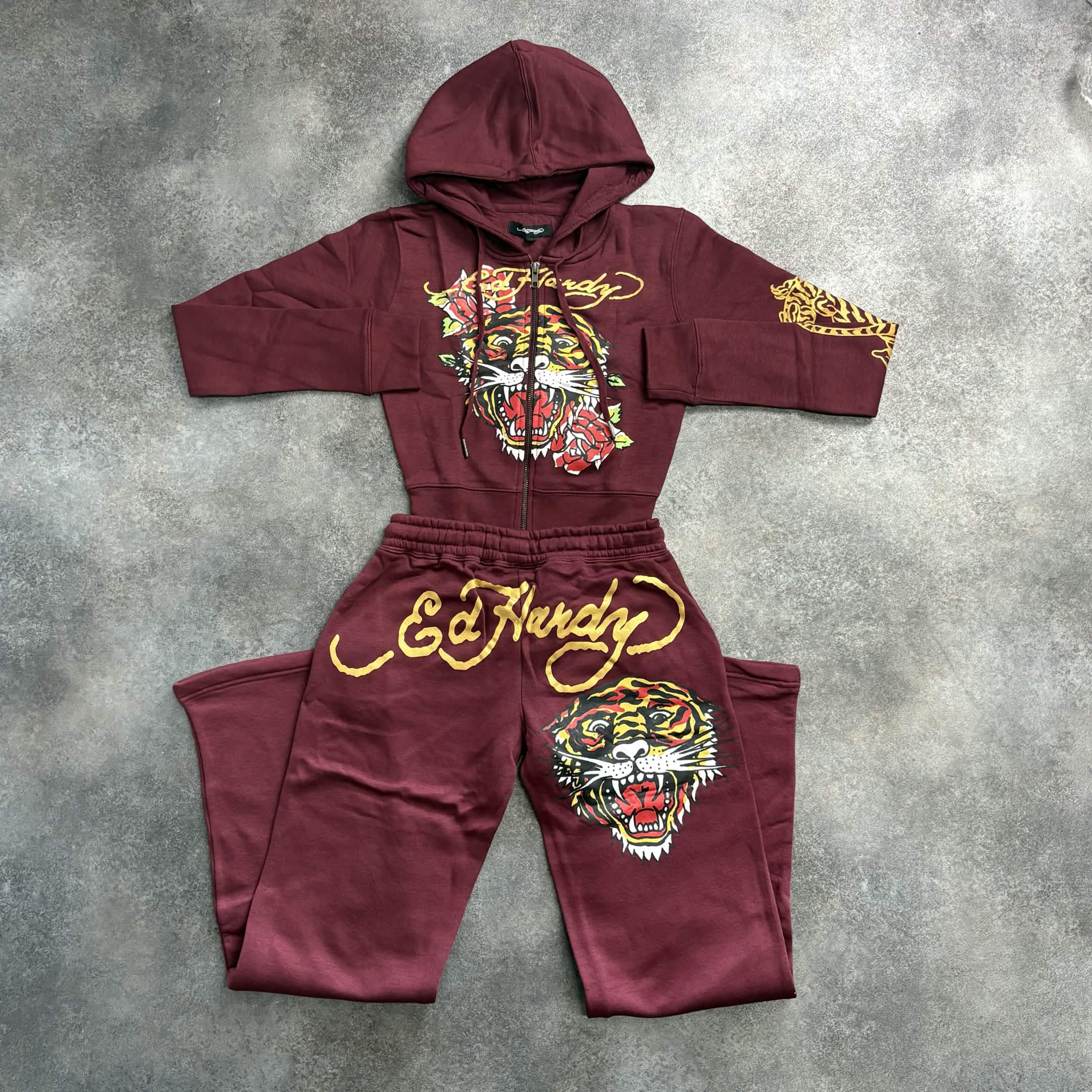 Women's Ed Hardy Tiger Zip-Up Tracksuit – Burgundy