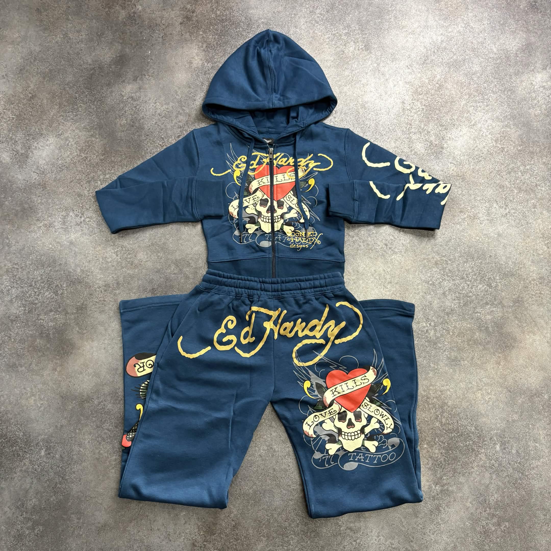 Ed Hardy Skull Heart Zip-Up Tracksuit – Midnight Blue