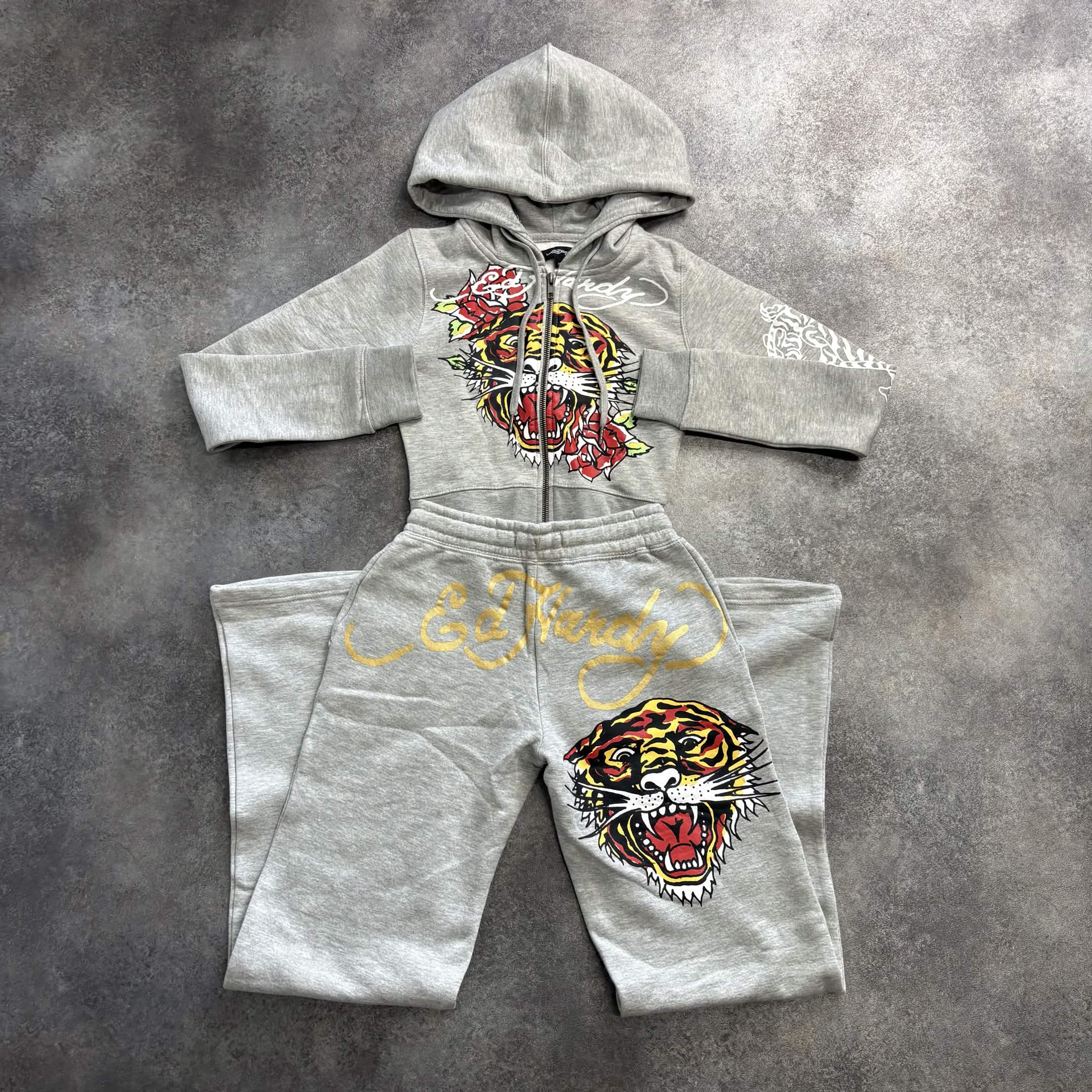 Ed Hardy Roaring Lion Zip-Up Tracksuit – Heather Grey