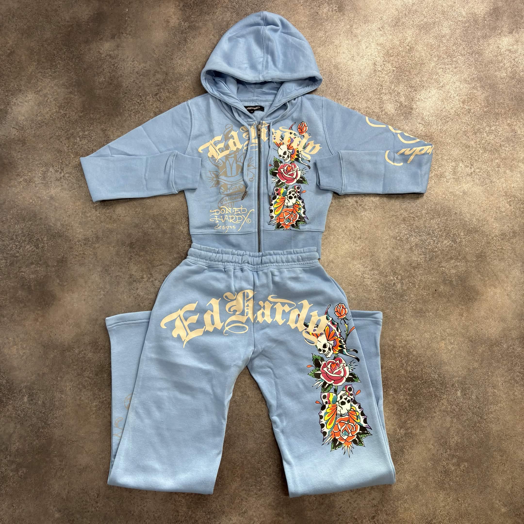 Women's Ed Hardy Skull & Rose Zip-Up Tracksuit – Powder Blue