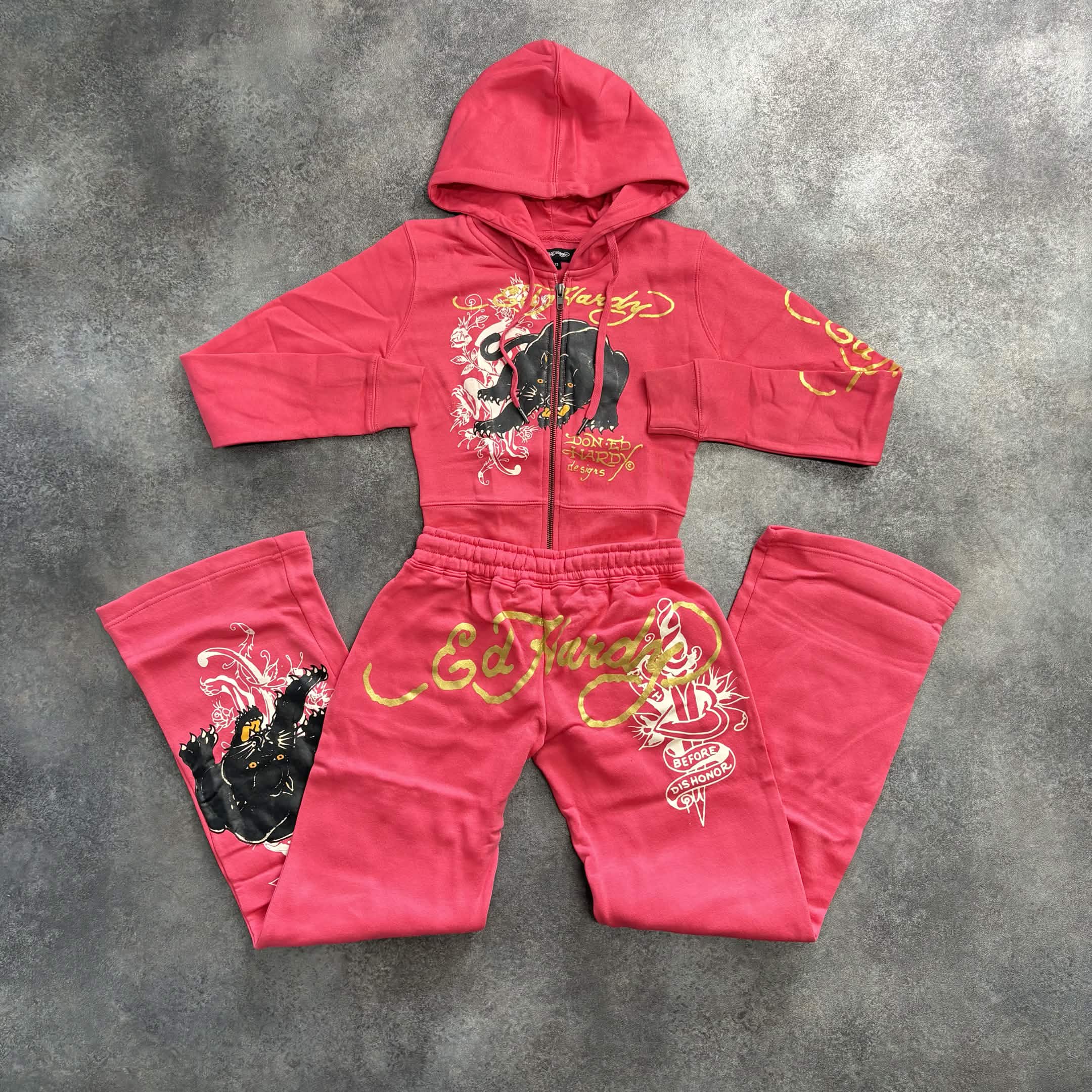 Women's Ed Hardy Black Panther Zip-Up Tracksuit – Hot Pink