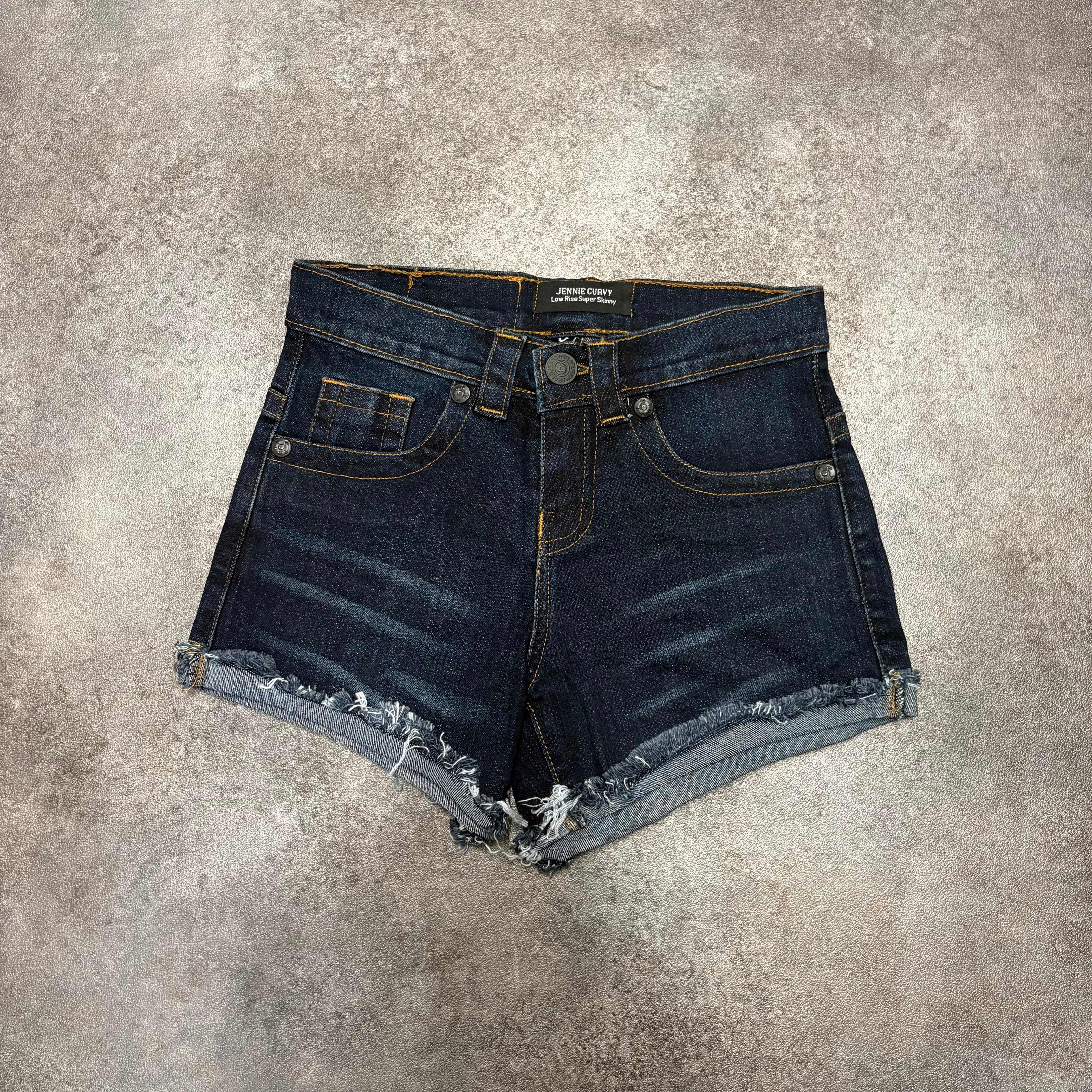 True Religion Jennie Curvy Low Rise Super Skinny Denim Shorts – Dark Blue