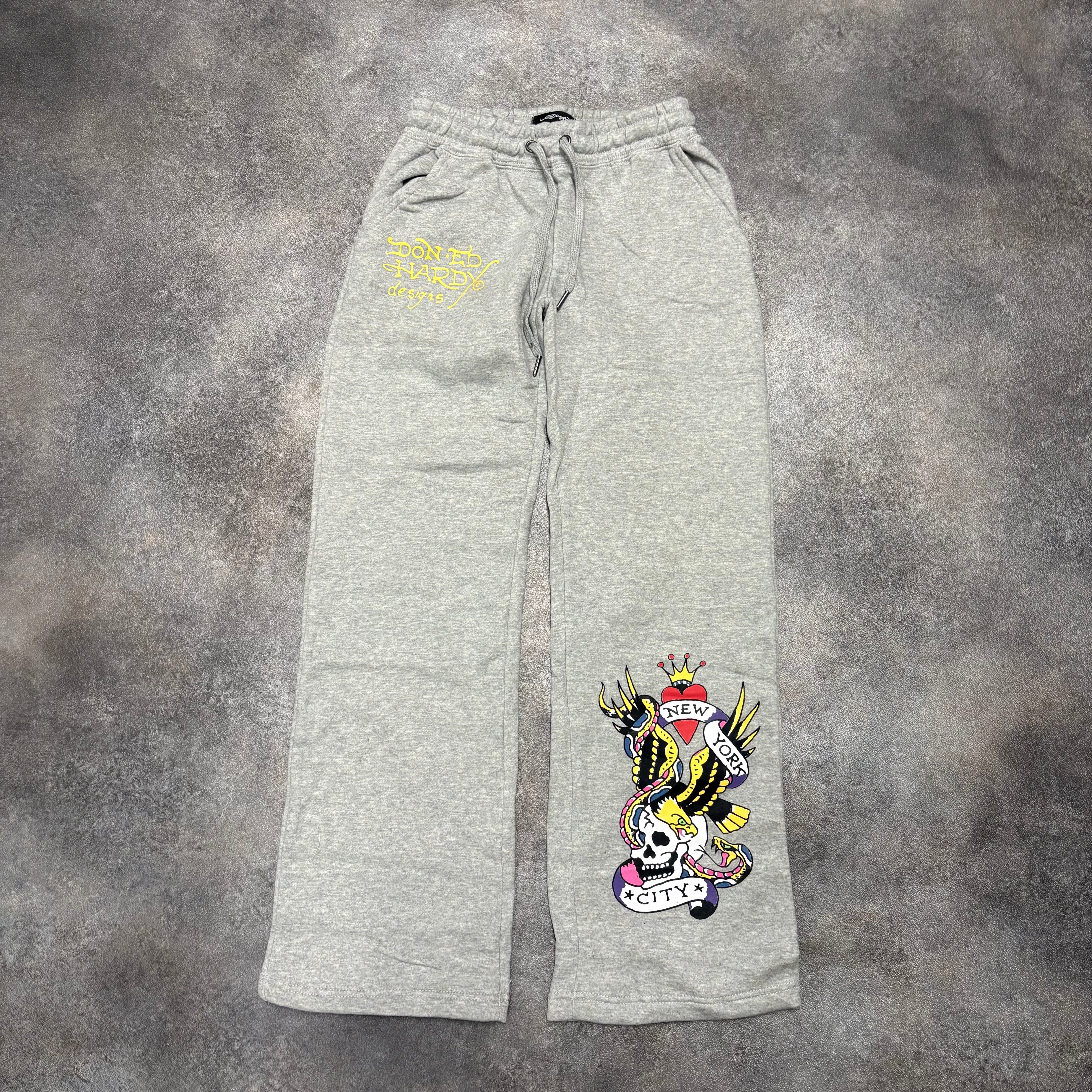 Ed Hardy Skull & Rose Graphic Zip-Up Tracksuit – Heather Grey