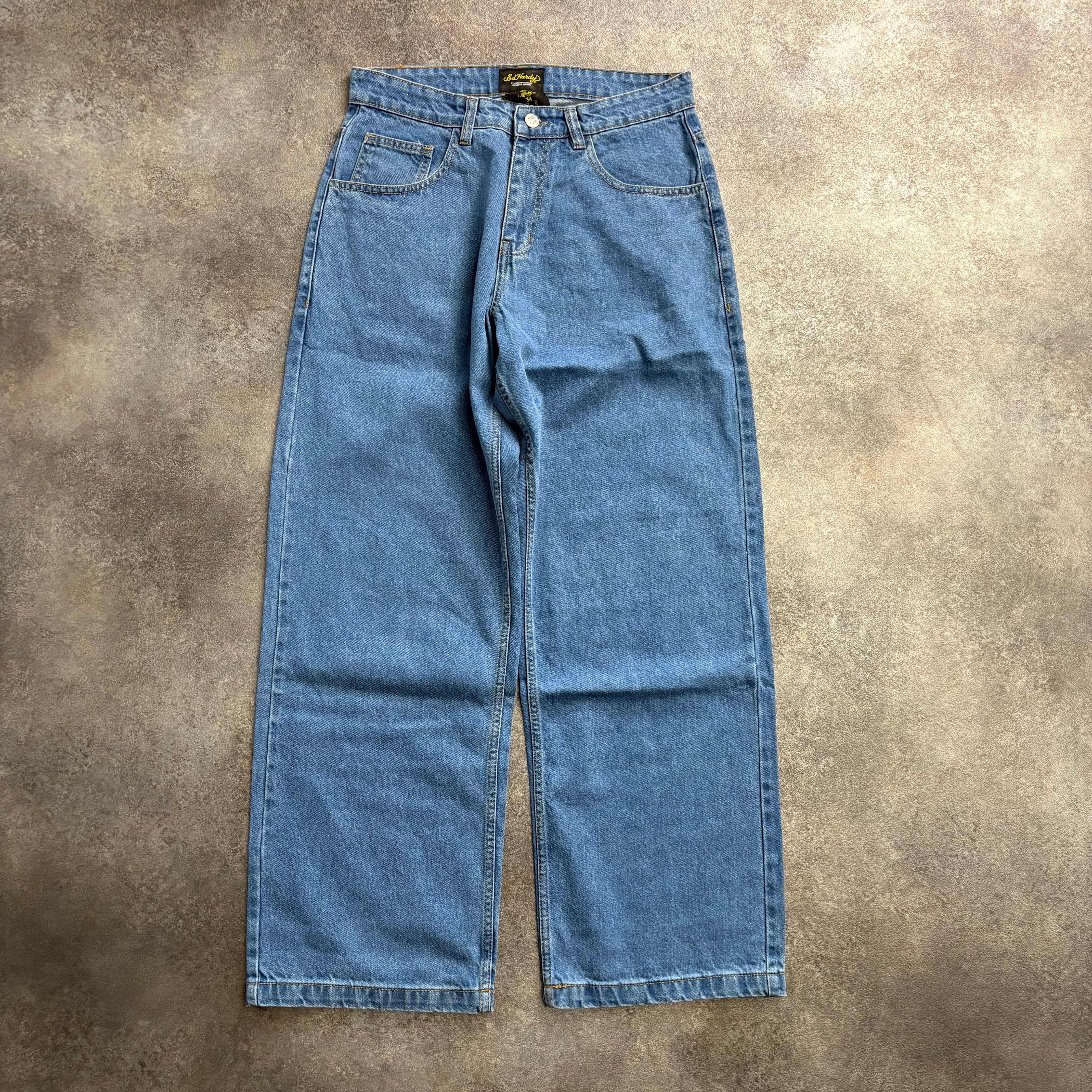 Ed Hardy “Red Eagle Pocket” Light Wash Baggy Jeans