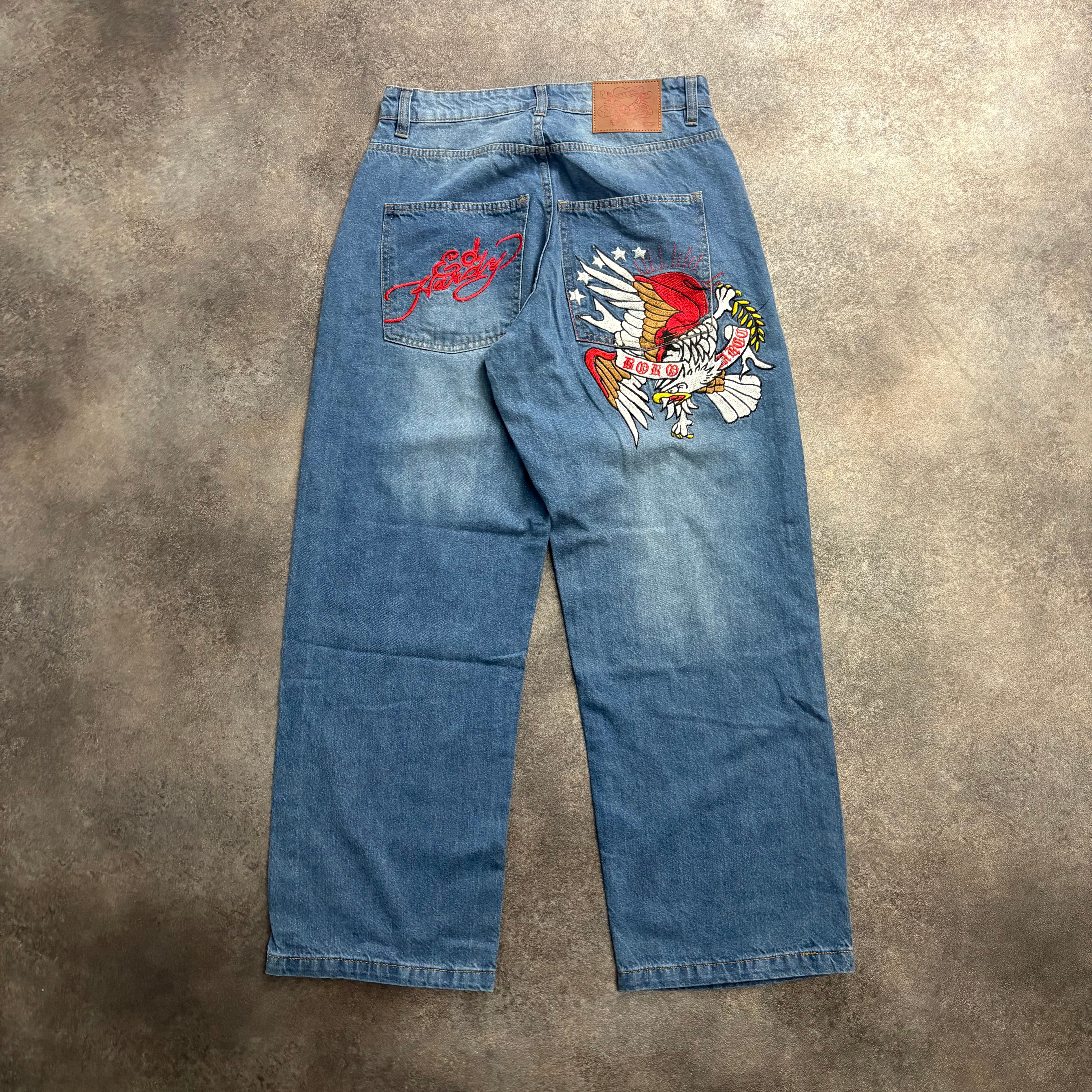 Ed Hardy “Born Wild Eagle” Light Wash Baggy Jeans