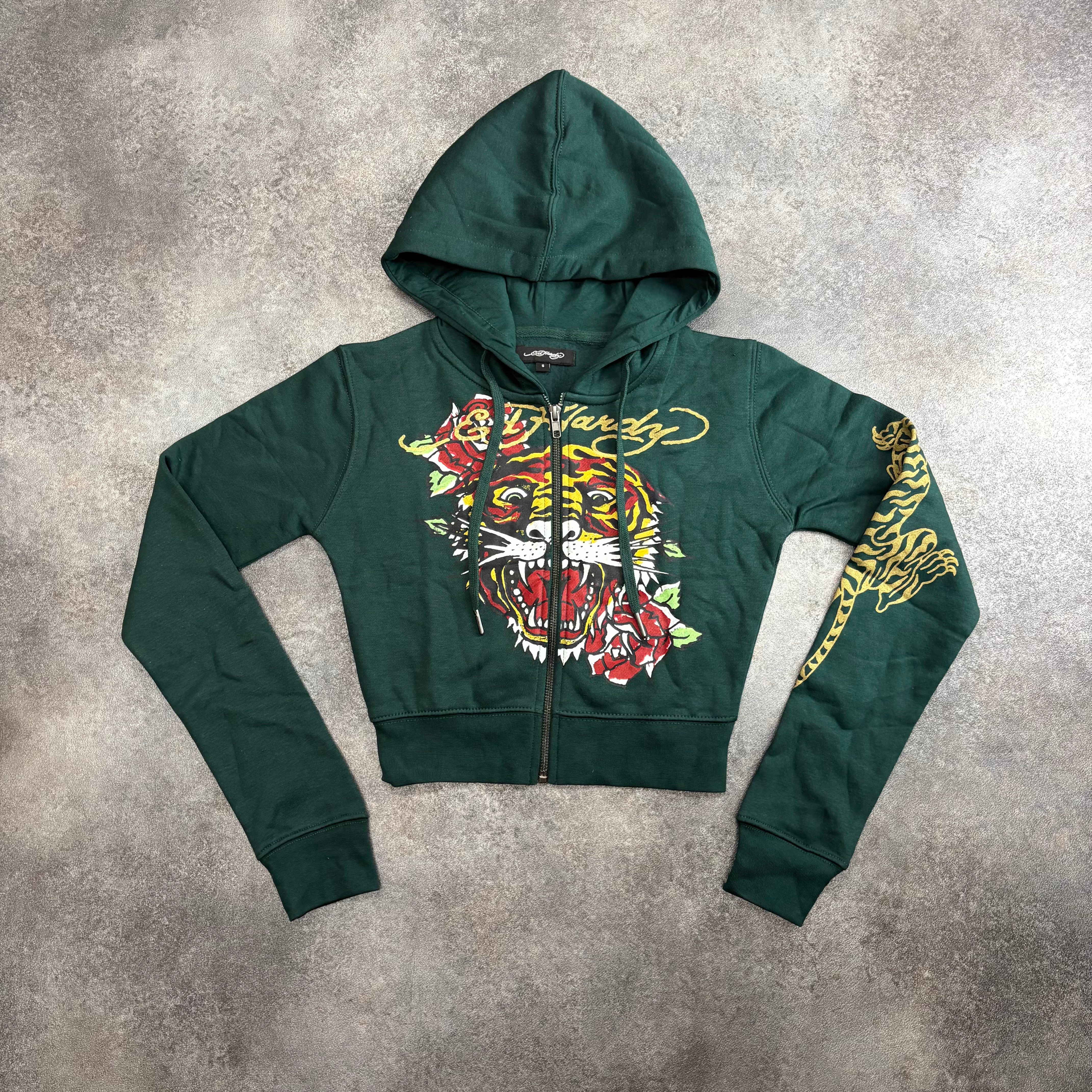 Ed Hardy Tiger Graphic Zip-Up Tracksuit – Dark Green