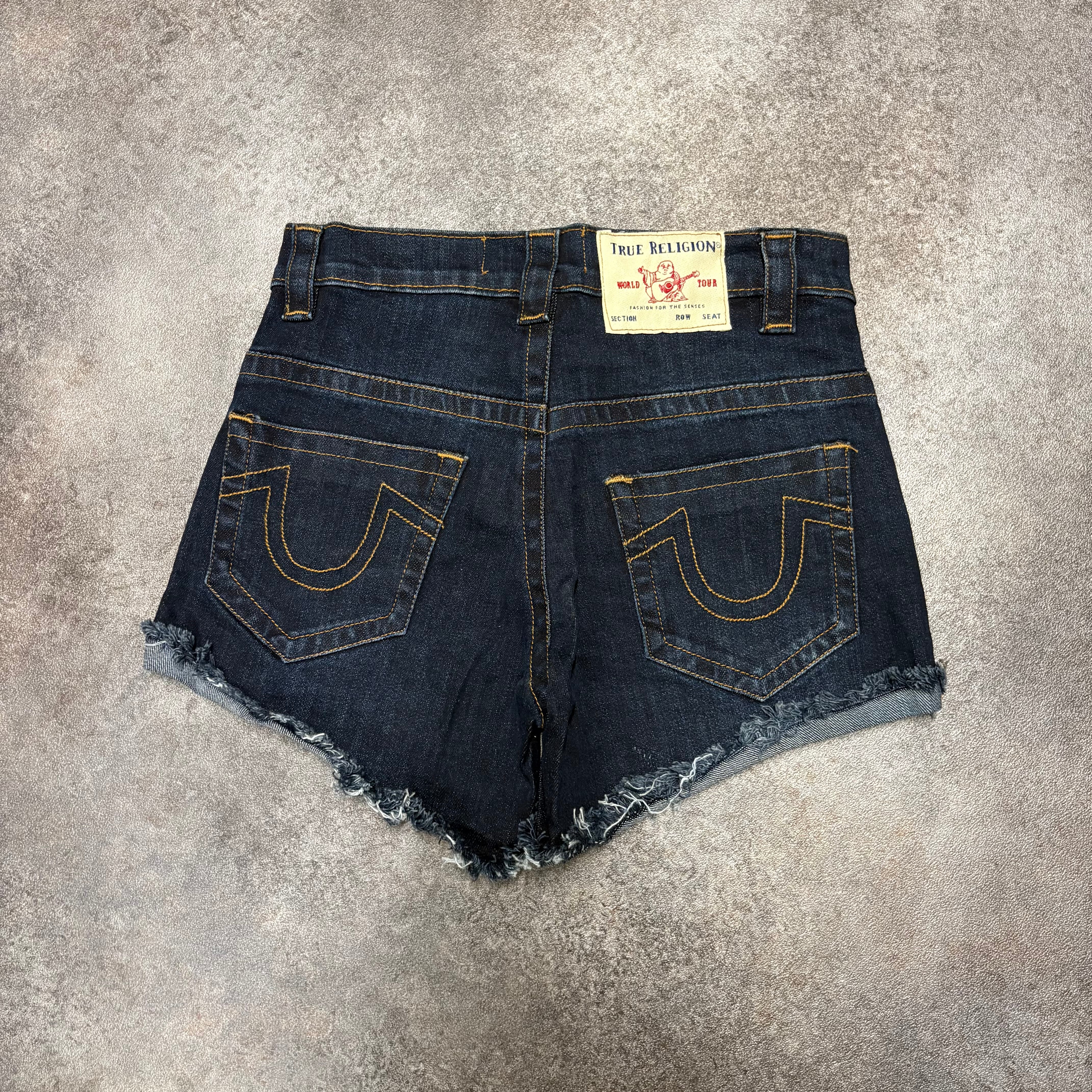 True Religion Jennie Curvy Low Rise Super Skinny Denim Shorts – Dark Blue