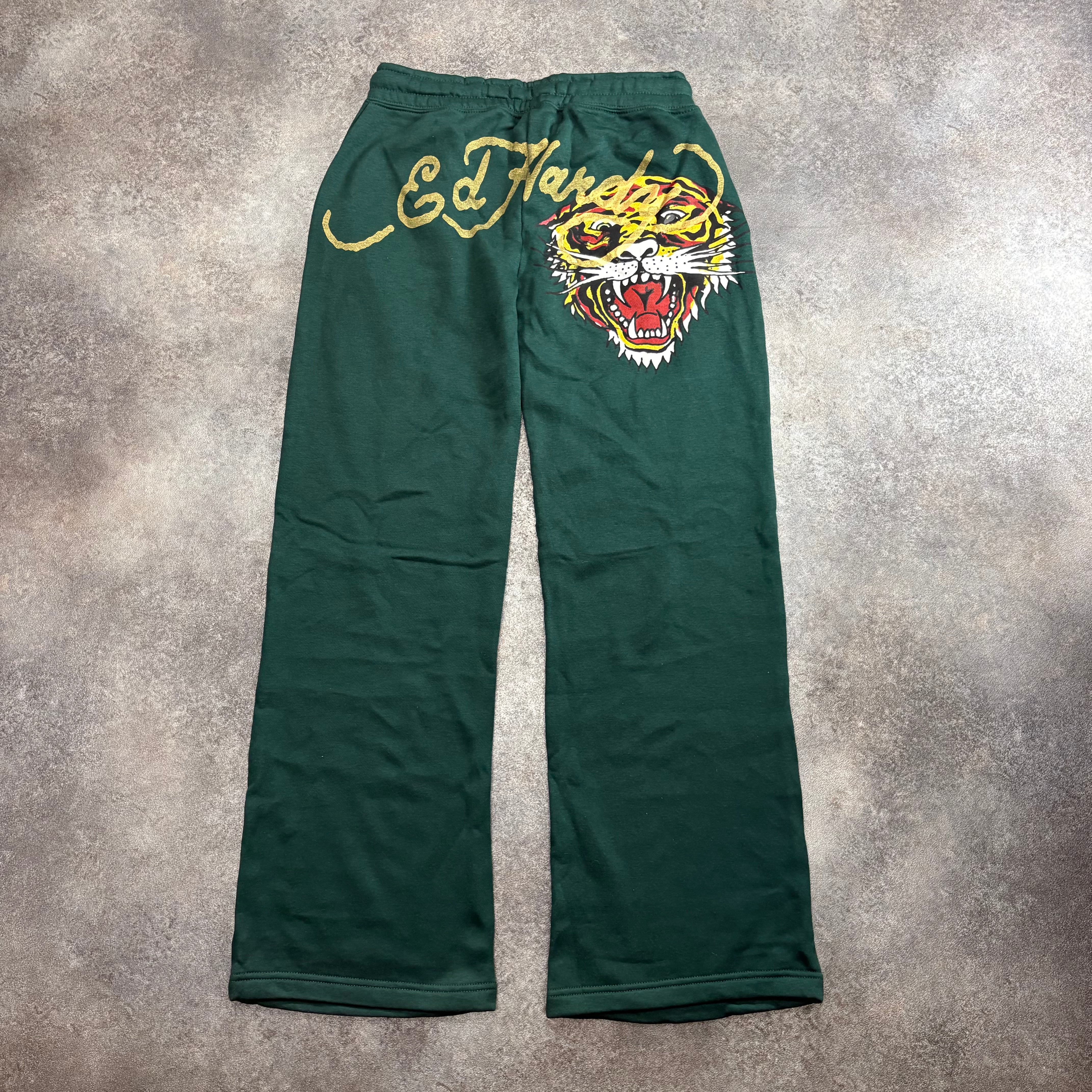 Ed Hardy Tiger Graphic Zip-Up Tracksuit – Dark Green