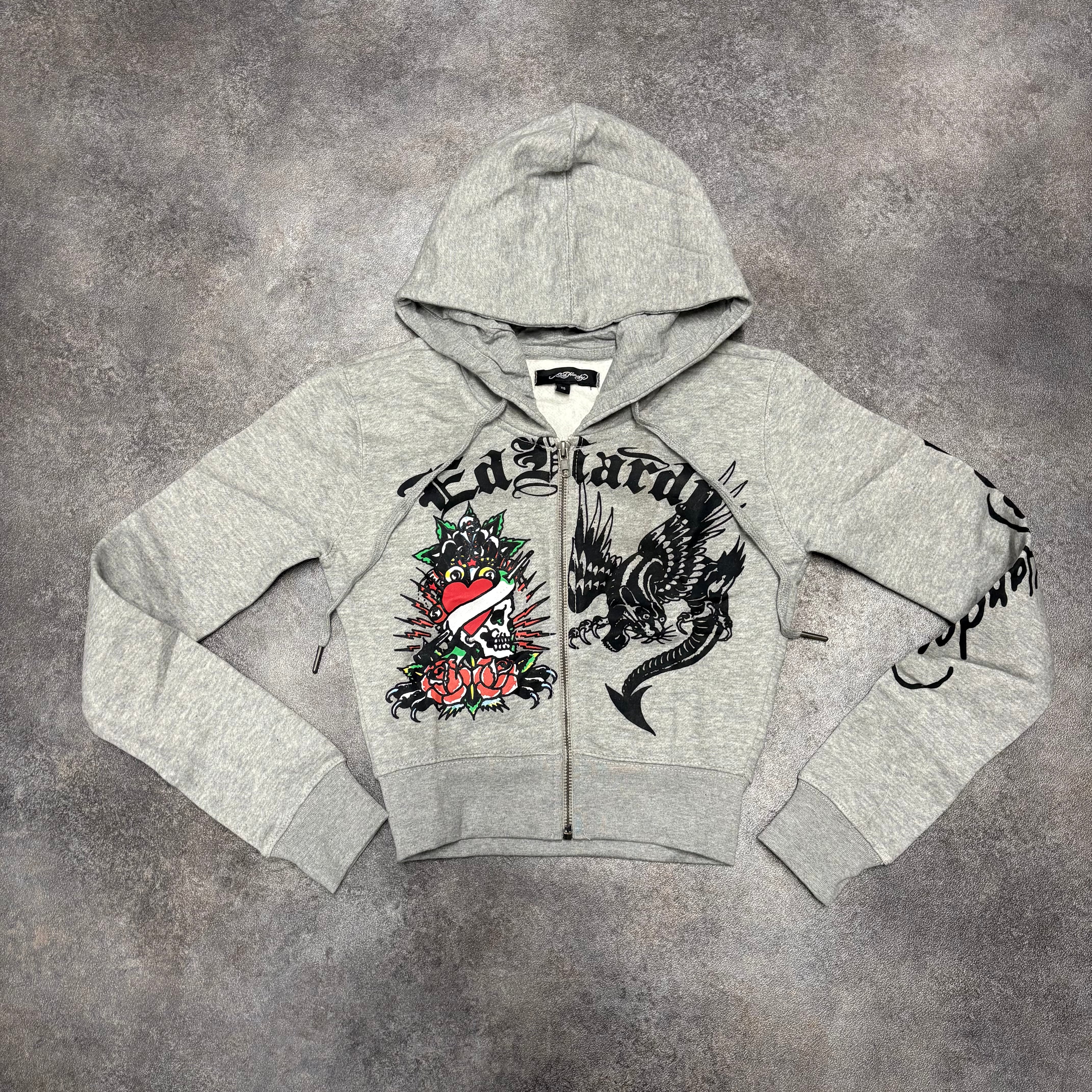 Ed Hardy Skull & Rose Graphic Zip-Up Tracksuit – Heather Grey