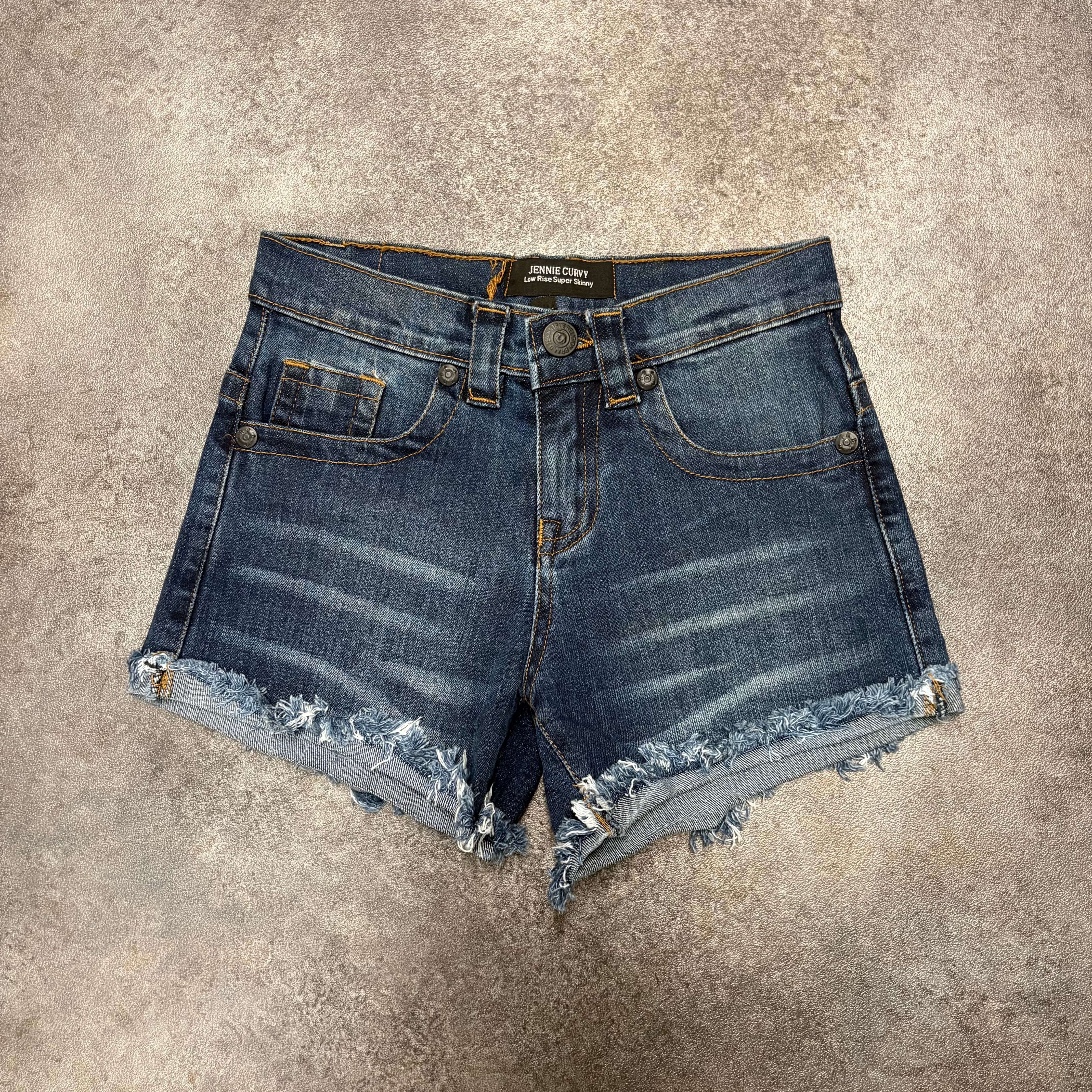 True Religion Jennie Curvy Low Rise Super Skinny Denim Shorts – Blue