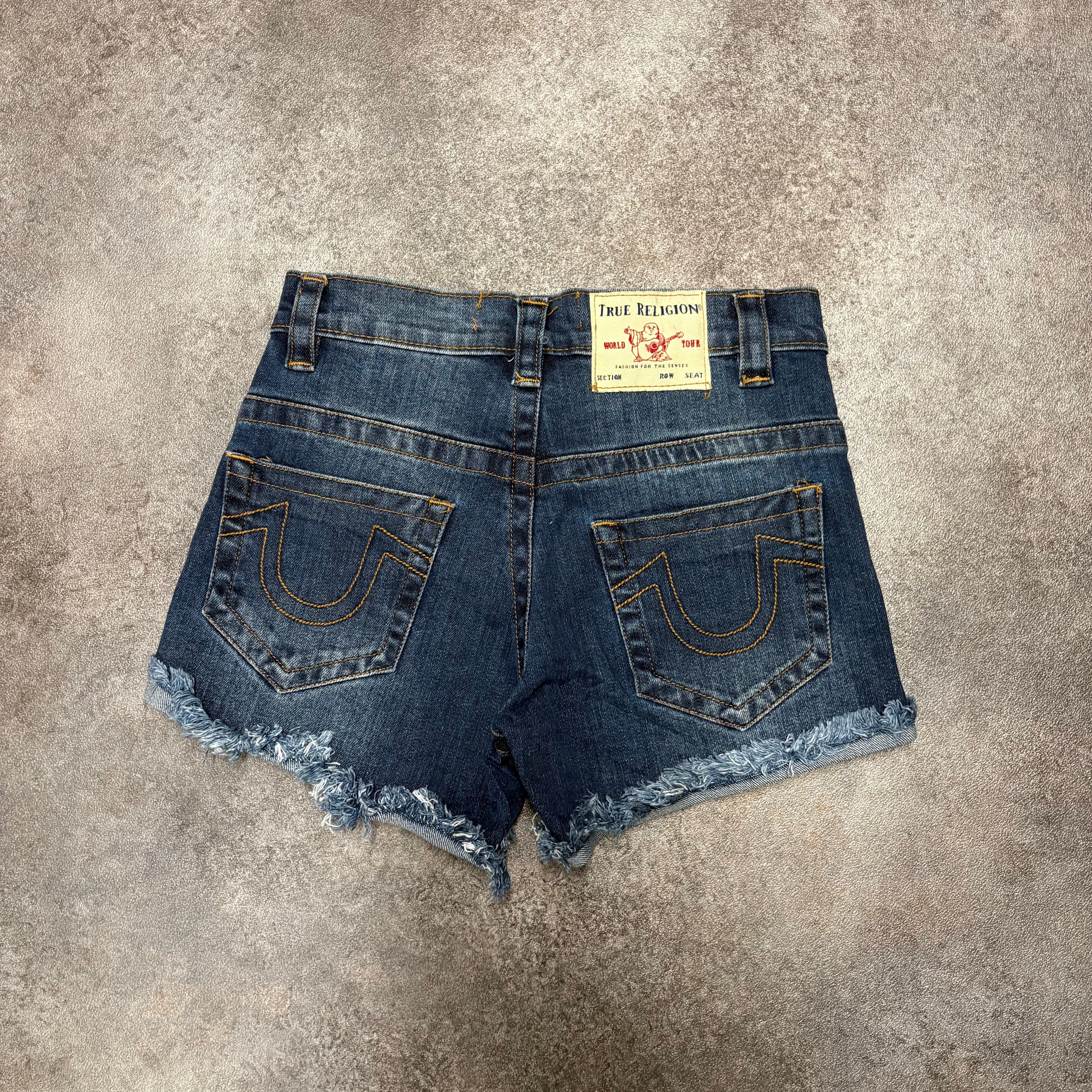 True Religion Jennie Curvy Low Rise Super Skinny Denim Shorts – Blue